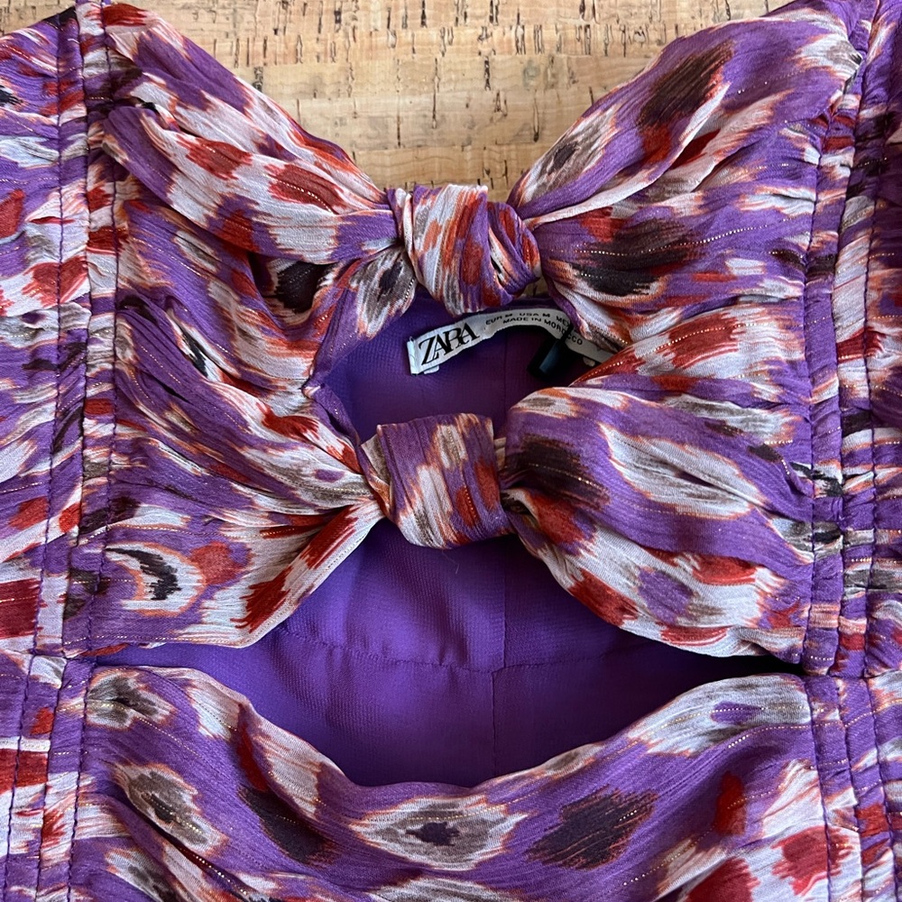 Zara Multicolor Purple Chiffon Ruched Cutout
Strappy Mini Dress - Picture 9 of 10
